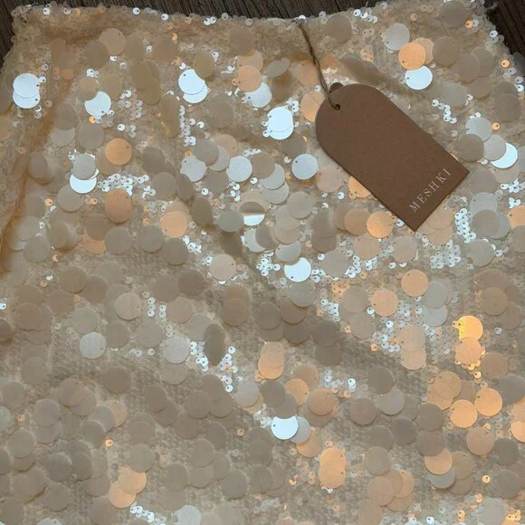 MESHKI Maude Transparent Sequin White Bridal Mini Skirt With Split - Small - Picture 8 of 8
